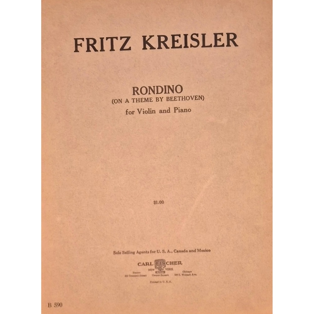 Fritz Kreisler Rondino Beethoven Violin Piano Sheet Music Carl Fischer B 590